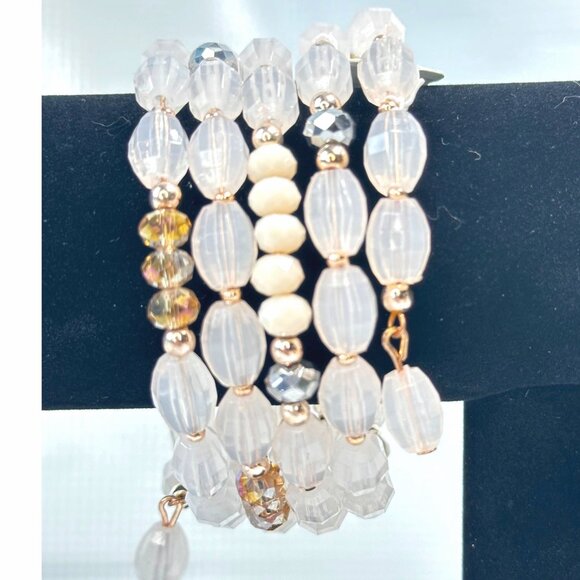 NY & Co Beaded Coiled Bracelet Stacked Pink Silver NWT - Picture 8 of 8